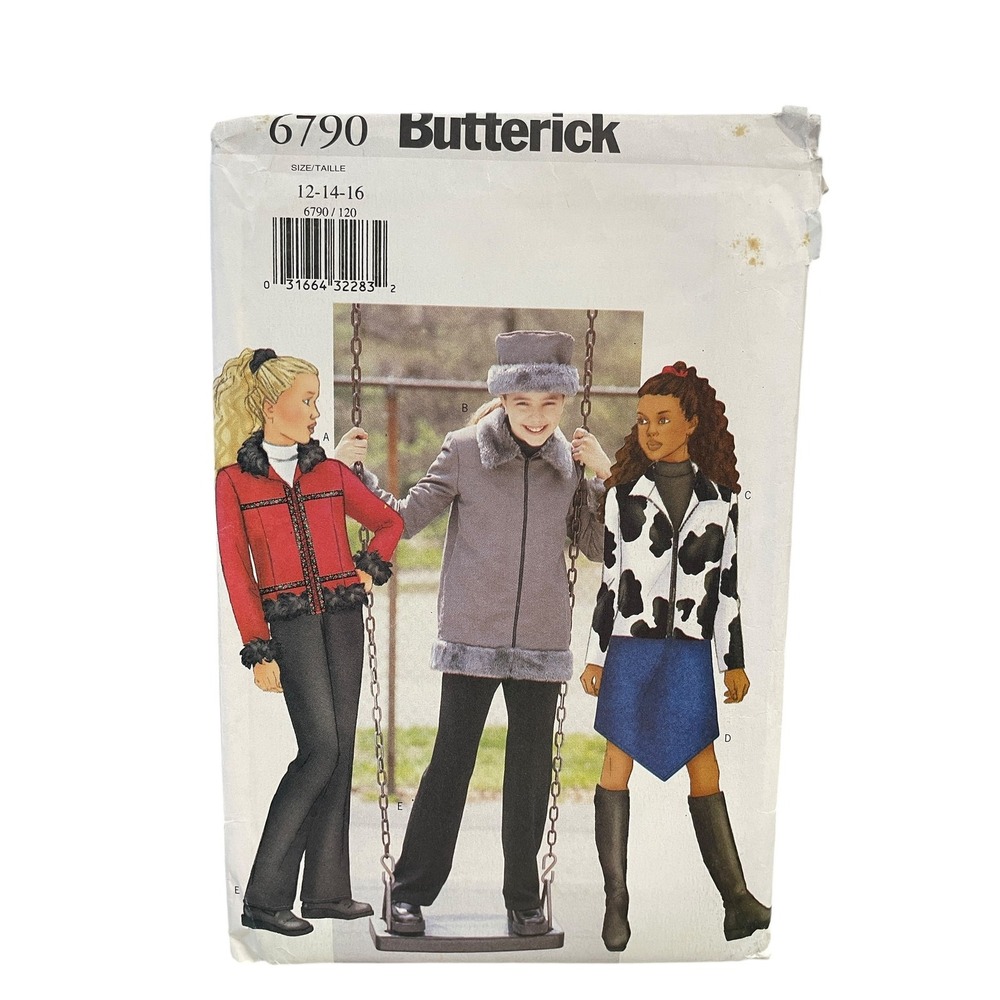 Butterick Sewing Pattern 6790 Girls Size 12-16 Jacket Skirt Pants Hat Vintage